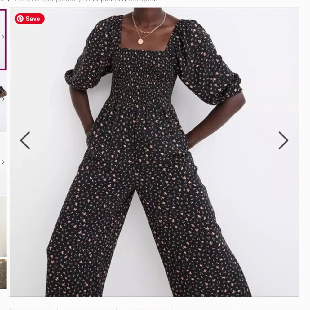 Madewell Lucie elbow-sleeve smocked wide leg jumpsuit (SIZE 10)